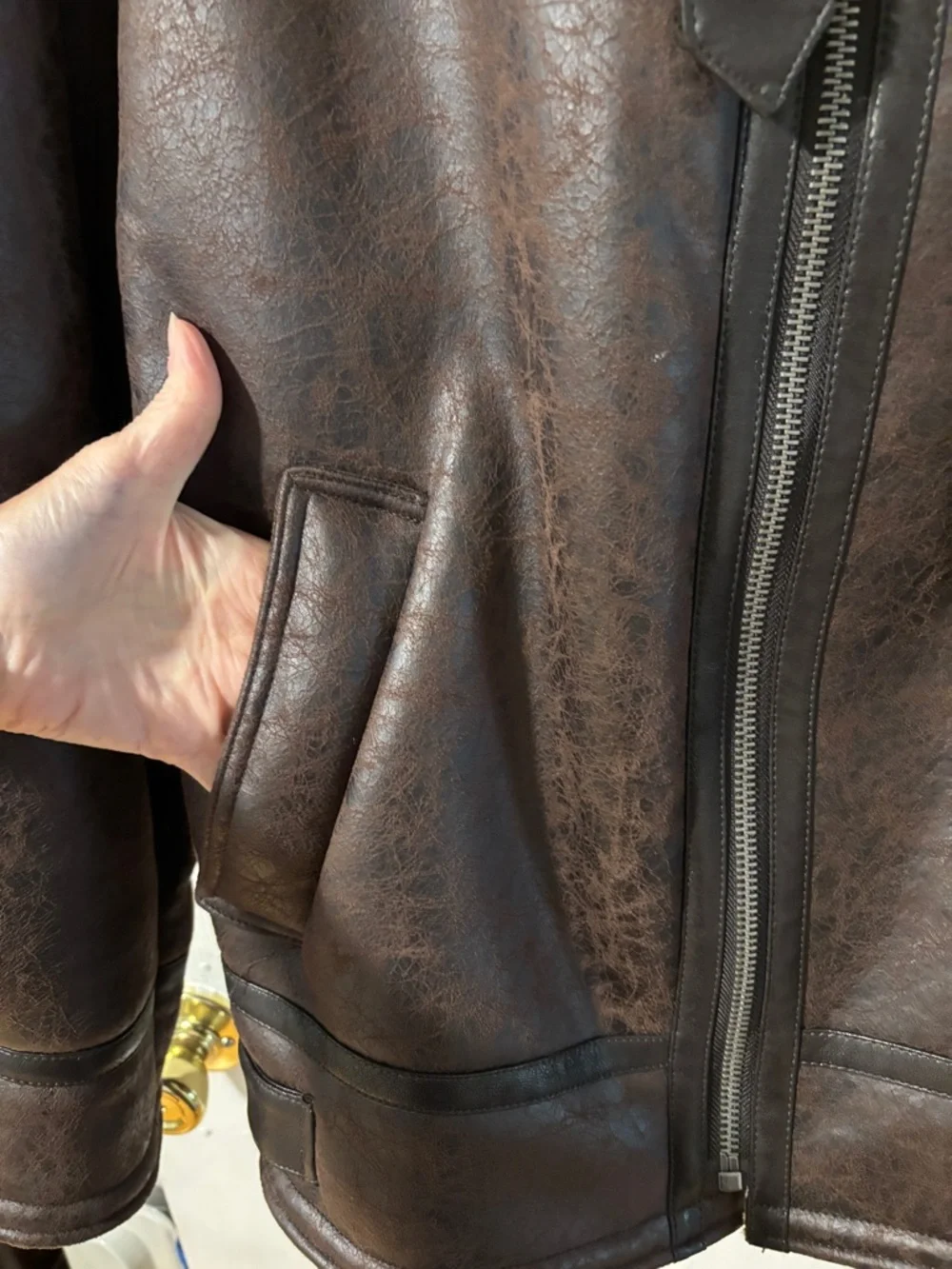 BDG Ella Women’s Chocolate Faux Leather and Faux Shearling Aviator Jacket - Picture 7 of 16